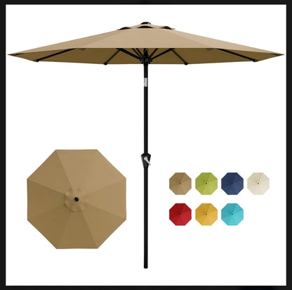 Garvee 10 Ft. Khaki Tan Outdoor Patio Umbrella Waterproof Market Parasol with Smooth Crank Lift, Push Button Tilt, 8 Sturdy Ribs, UV Protection-Ideal for Garden, Pool, Deck, or Yard (New in Box)