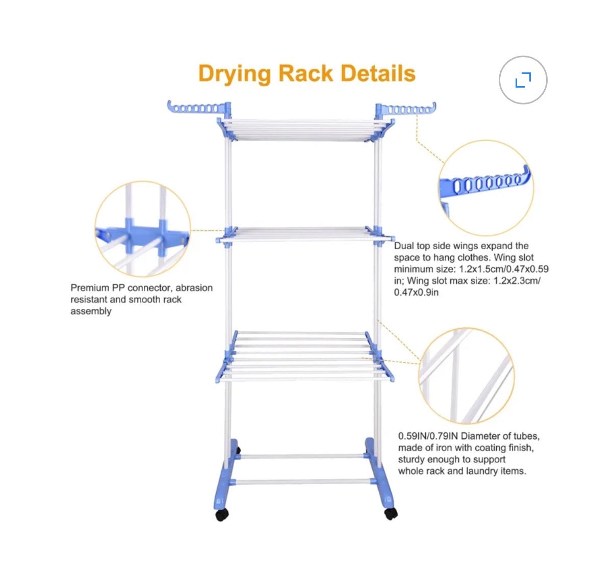 Clothes Drying Rack, 4 Tier Foldable Drying Rack for Clothes, Portable Laundry Rack with Wheels Indoor/Outdoor Freestanding (Gray) (New in Box)