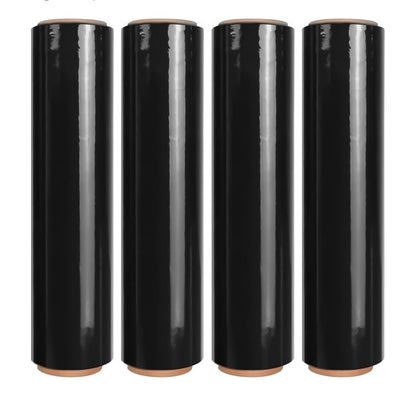 18 Inch Black Stretch Wrap Roll, Heavy Duty 18 Inch 1500 Ft. Shrink Wrap, 4 Pack Industrial Strength, 80 Gauge Stretch Film, Self Adhesive Cling, Plastic Wrap for Pallet Wrapping Shipping Moving Furniture (New in Box)