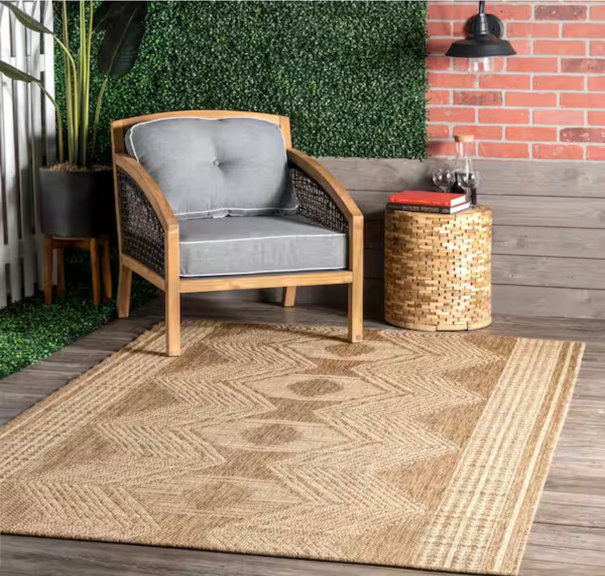 Ranya Tribal Light Brown 6 ft. 7 in. X 9 ft Indoor/Outdoor Patio Area Rug