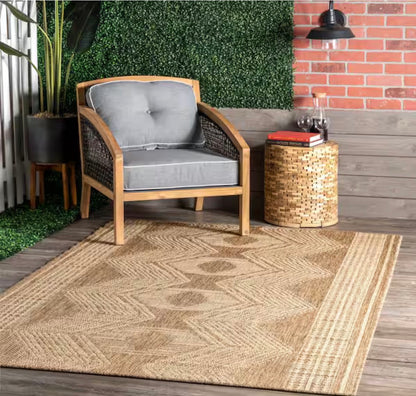 Ranya Tribal Light Brown 6 ft. 7 in. X 9 ft Indoor/Outdoor Patio Area Rug