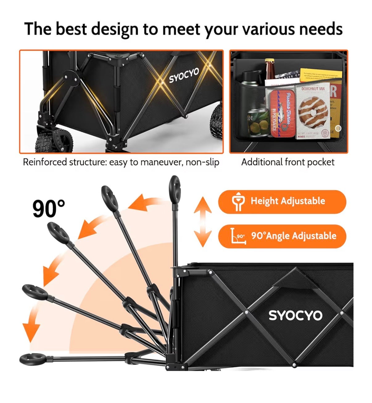 Syocyo Wagon Cart Foldable 420lbs Weight Capacity Collapsible Wagon with Big All Terrain Wheels, Heavy Duty Beach Wagon with Cup Holders for Camping, Gardening, Sports, or Groceries