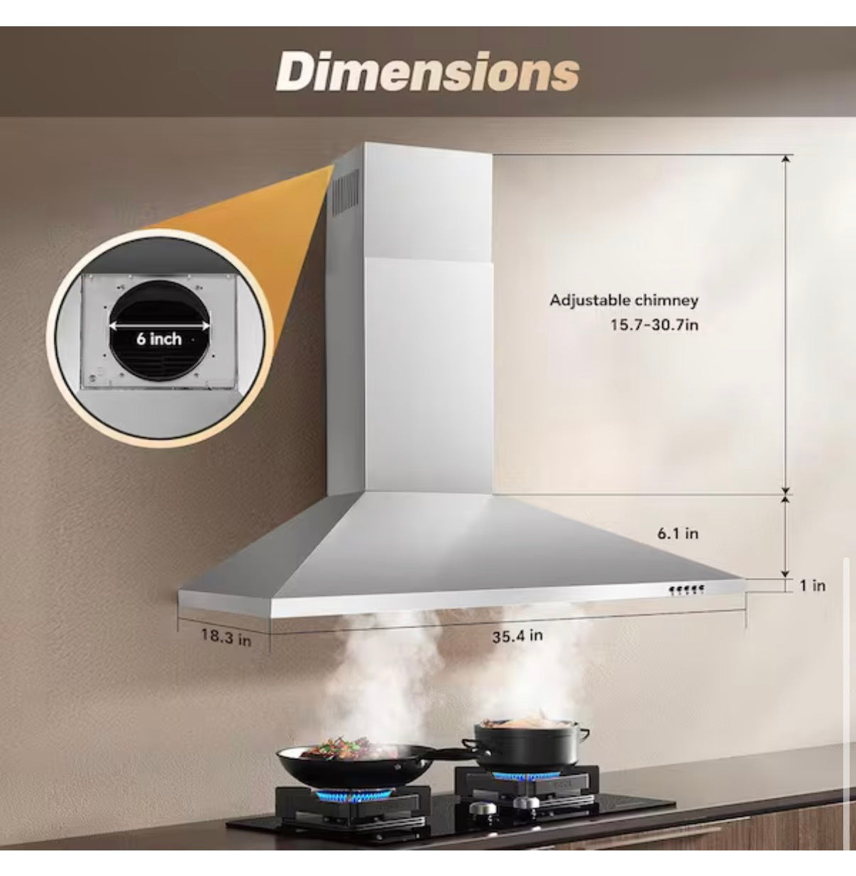 SNDOAS 36 Inch Wall Mount Range Hood Ducted/Ductless Convertible Downdraft System (Stainless Steel)