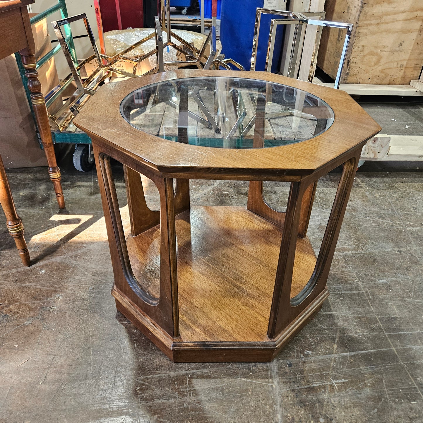 Mid-Century Walnut End Table- Octagonal