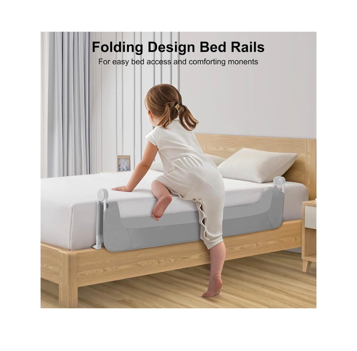 Bed Rail for Toddlers, Swing Door Kids Beds Rails Guard for Twin, Full, Queen, Bunk Size Bed, Extra Tall Child Bed Rail Guard with Reinforced Anchor Safety System 32 Inch Length X 29.5 Height (Gray) (New in Box)