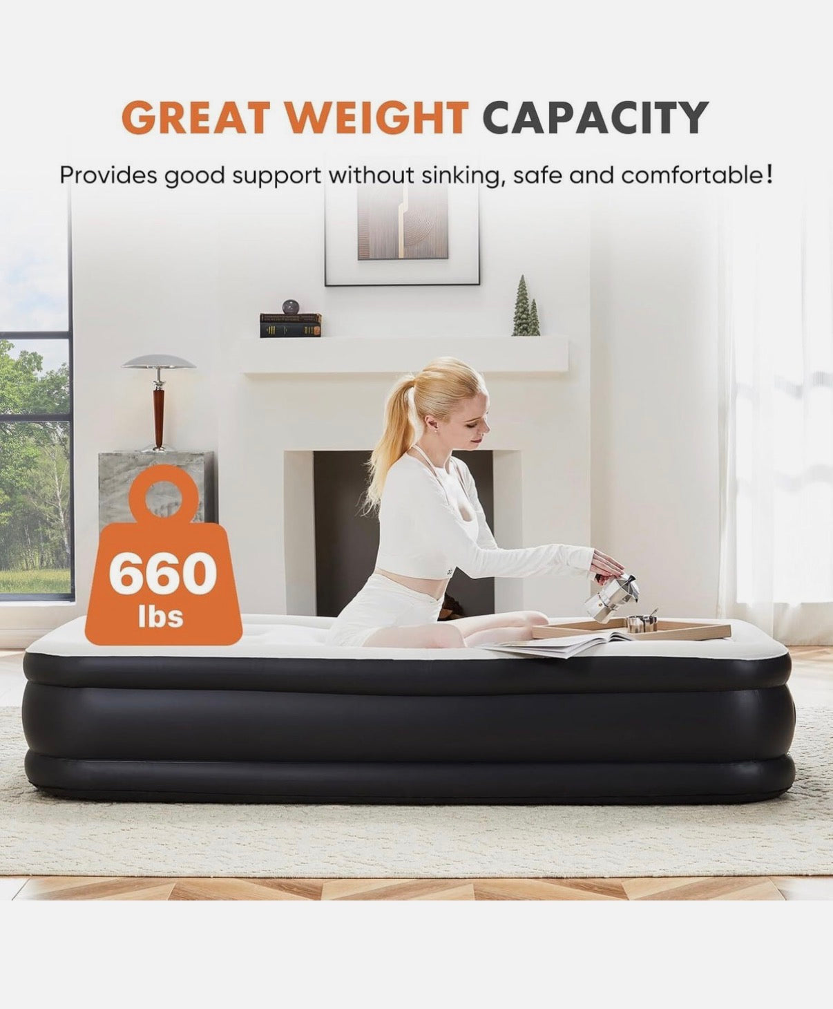Queen Size Air Mattress 22 inch Inflatable Blow Up Mattress Airbed with Built-In Pump (New in Box)