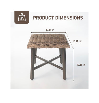 Rattan Side Table for Outdoor, Small Patio Table for Porch, Garden, Deck Balcony End Table with Handwoven Wicker Design, Compact Square Accent Table (Gray) (New in Box)
