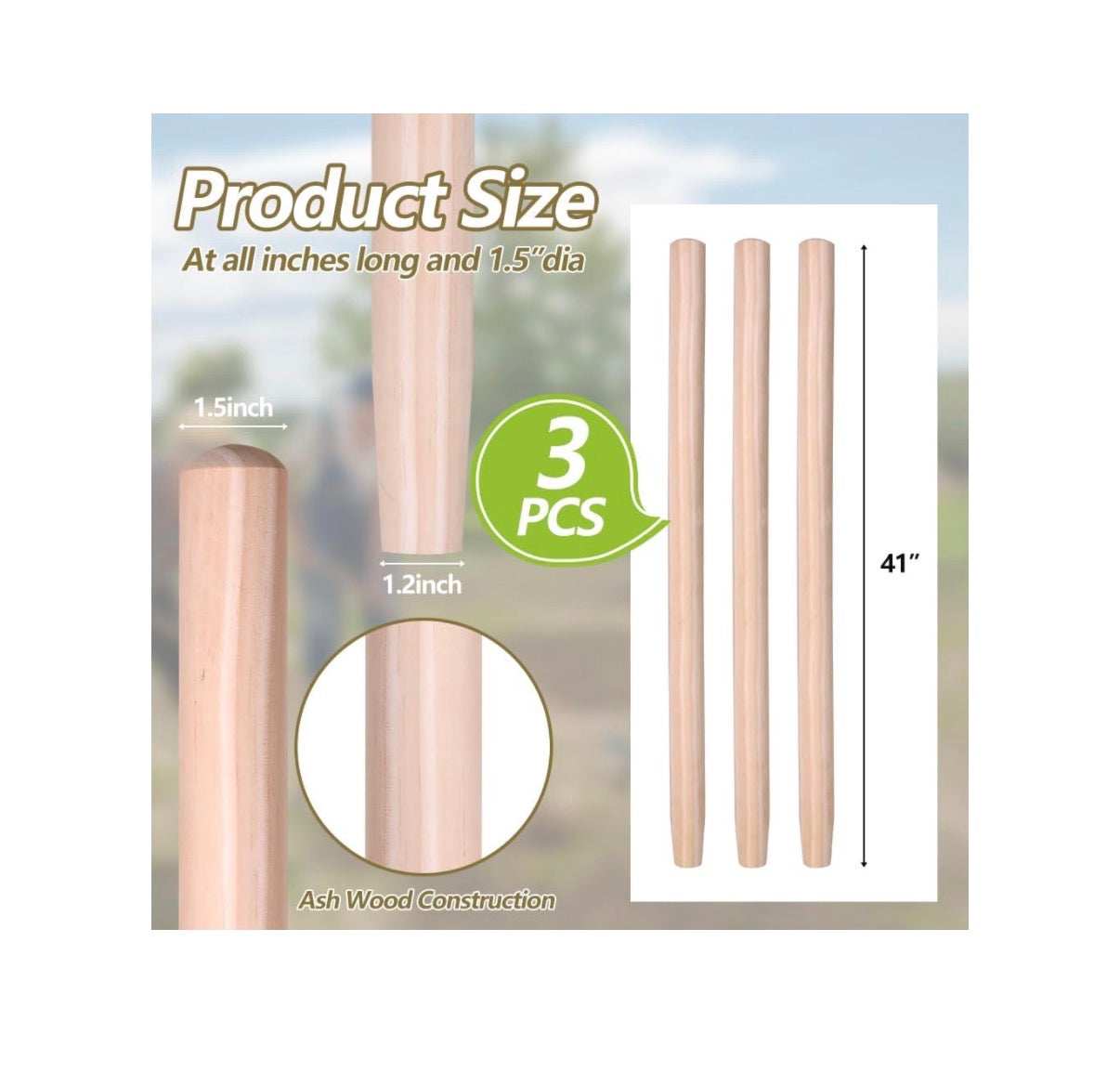 3 piece Wooden Shovel Handle Replacement, 41 Inch Replacement Handles for Long D Handle Shovels (New in Box)