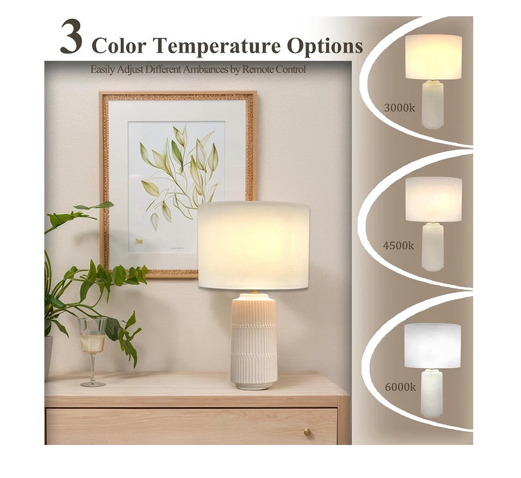 Table Lamps Set of 2 White Ceramic with White Fabric Shade foe Bedroom, Livingroom, Nightstand, Cylindrical High End Modern Farmhouse Lamp (New in Box)