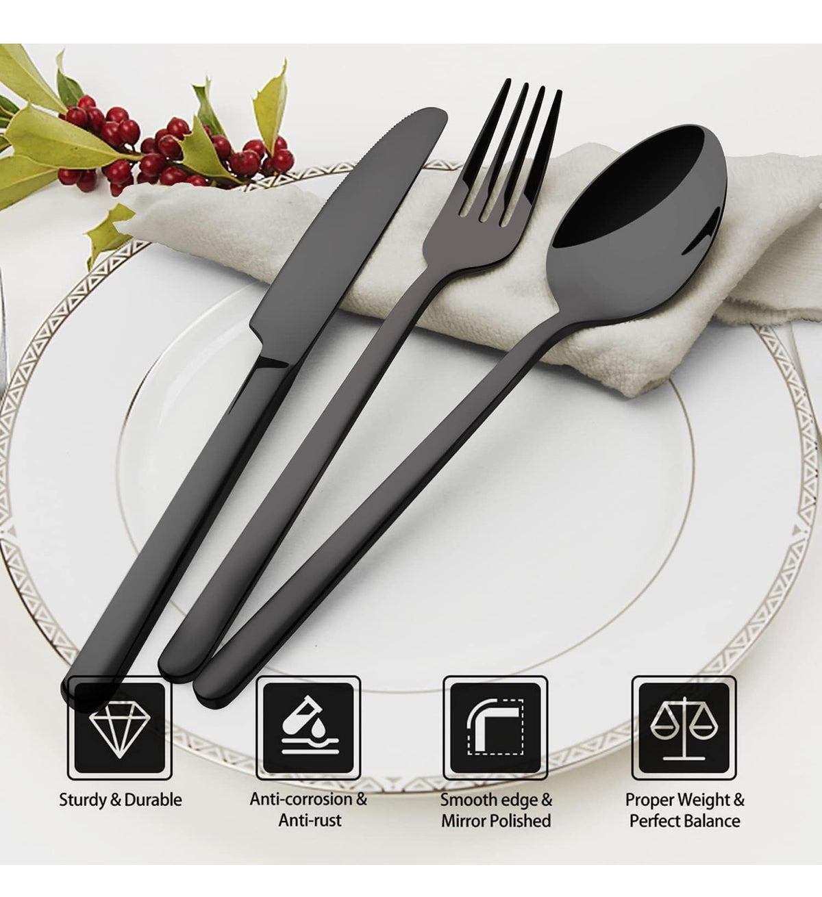 Black Silverware Set, 40 Piece Flatware Set for 8, 18/10 Stainless Steel Cutlery Set for Home Kitchen and Restaurant (New in Box)