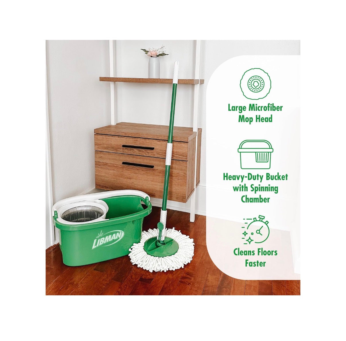 Libman Tornado Spin Mop System Mop and Bucket with Wringer Set Mop for Floor Cleaning 1 Mop Head Included (New in Box)