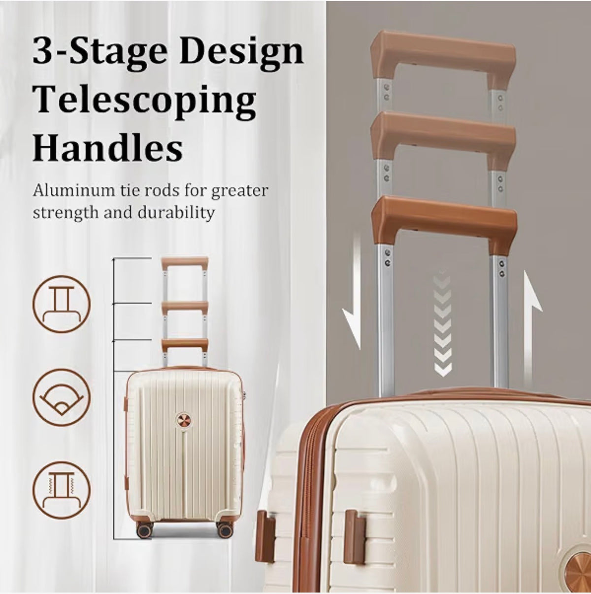 Joyway Luggage Sets 10 Piece PP Hardshell Carry on Suitcase, Travel Lightweight Carry-on with Double Spinner Wheels and TSA Lock (Beige Brown) (New in Box)