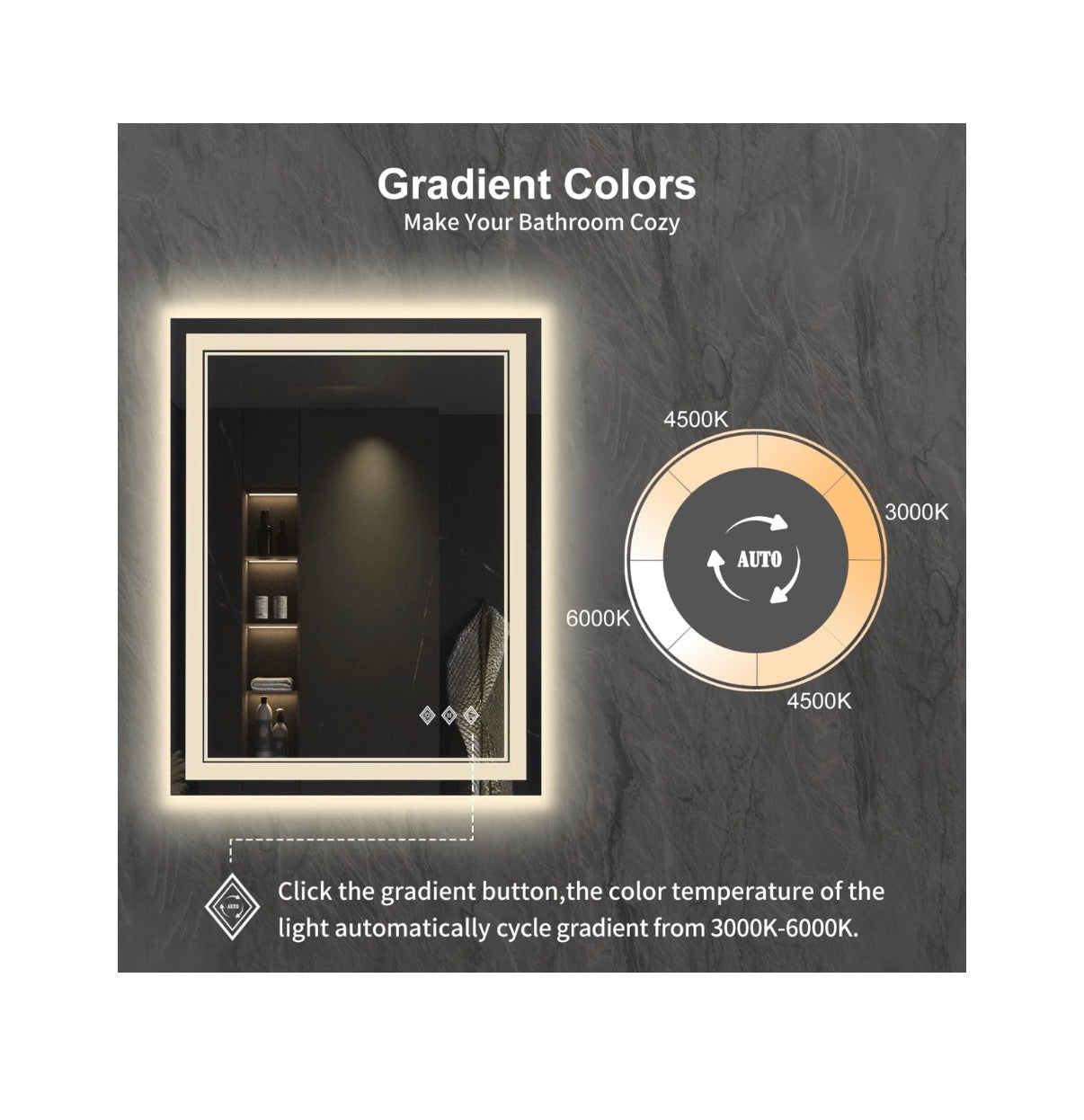 LED Bathroom Mirror 24 Inch X 32 Inch Vanity Mirror with Lights Gradient Front and Backlit Bathroom Mirror with Lights, 3 colors Dimmable CRI>90, IP54 Enhanced Anti-Fog (New in Box)