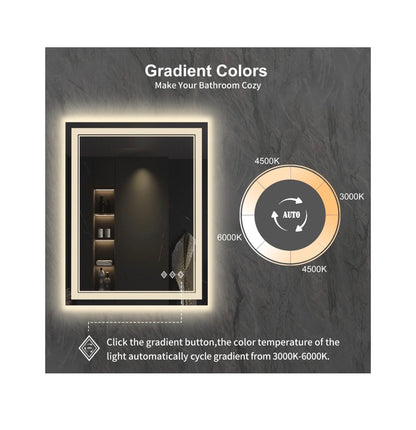 LED Bathroom Mirror 24 Inch X 32 Inch Vanity Mirror with Lights Gradient Front and Backlit Bathroom Mirror with Lights, 3 colors Dimmable CRI>90, IP54 Enhanced Anti-Fog (New in Box)