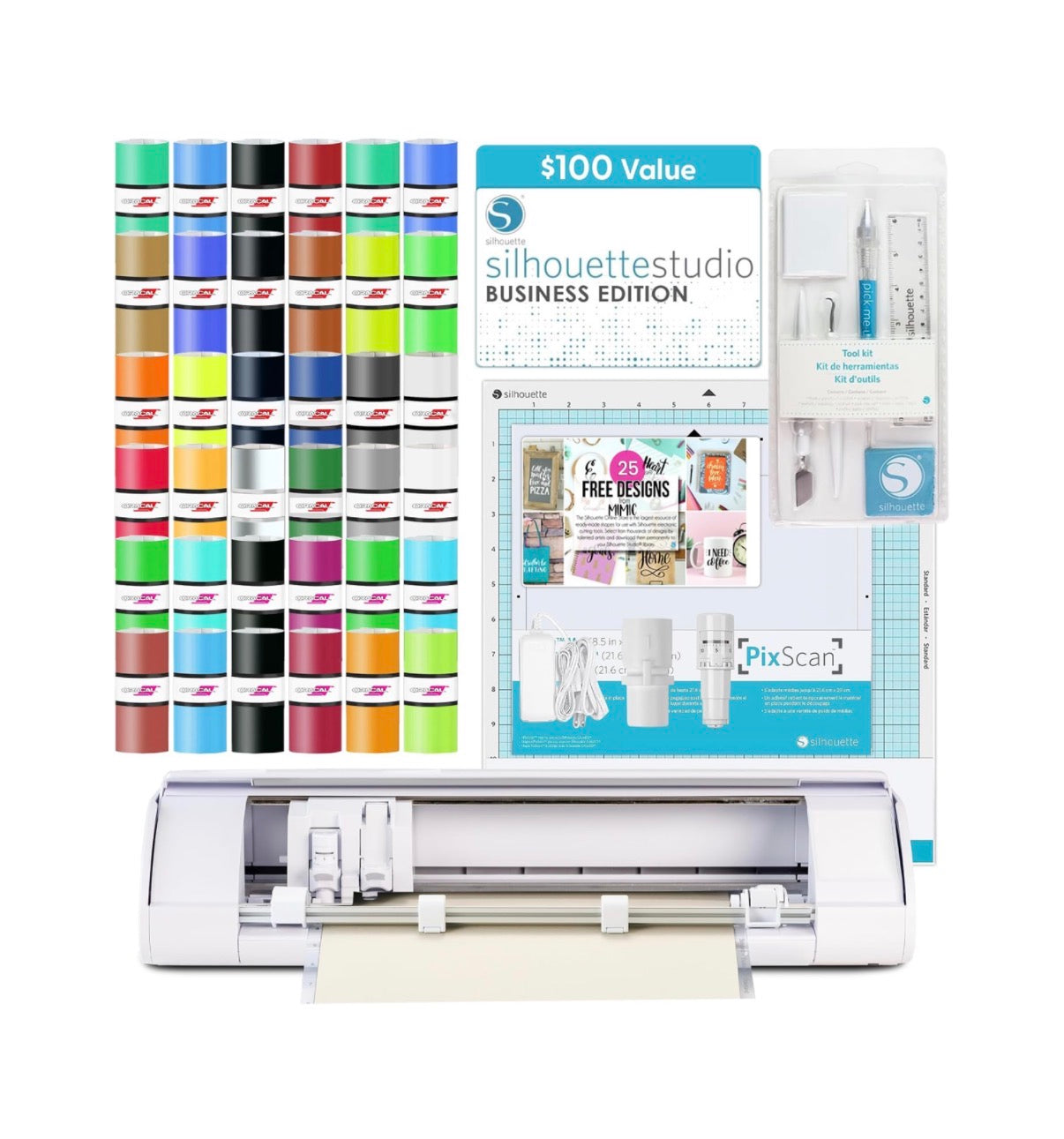Silhouette America Cameo 5 Alpha Smart Cutting Machine, Classic White (Deluxe Bundle) Includes Business Edition Software, 36 Vinyl Sheets, PixScan Mat, Tool Kit & 25 Free Designs (New in Box)