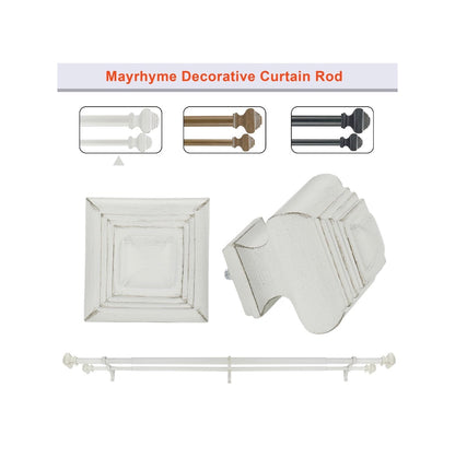 Double Curtain Rods for Windows 72 Inches to 144 Inches, Heavy Duty Double Curtain Rod with Square Retro Finials and Double Aluminum Bracket, Adjustable Double Rod for Curtains (Antique White) (New in Box)