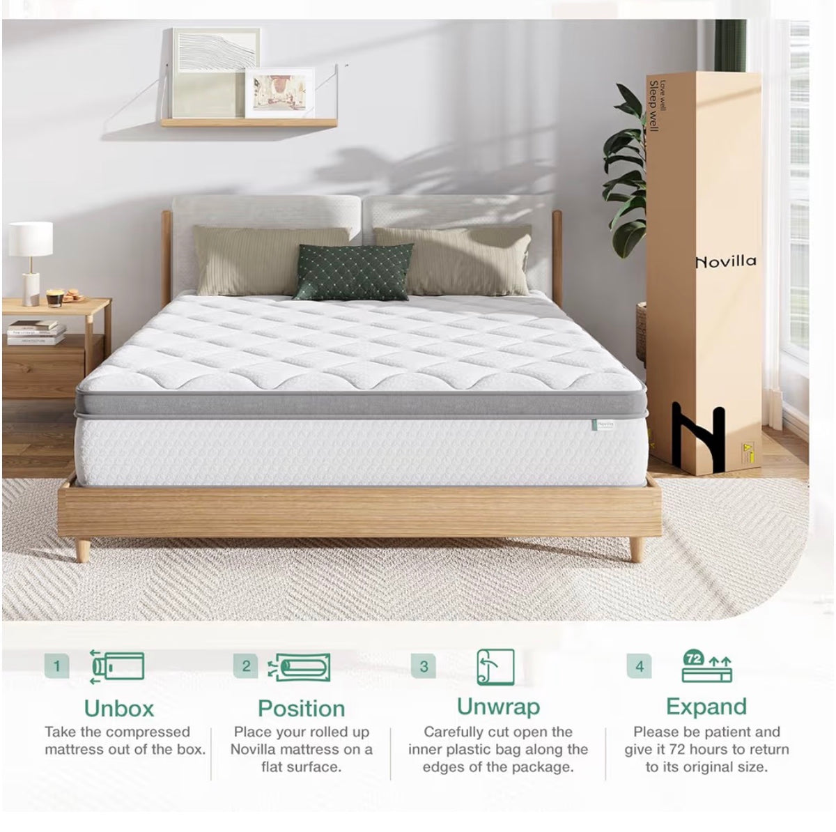 Novilla Twin Size Mattress, 10 Inch Hybrid Mattress in a Box, Comfort Sleep Pocket Innerspring Pillow Top Mattresses for Motion Isolation, Pressure Relief & Edge Support, Medium Firm, CertiPUR-US (New in Box)