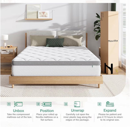 Novilla Twin Size Mattress, 10 Inch Hybrid Mattress in a Box, Comfort Sleep Pocket Innerspring Pillow Top Mattresses for Motion Isolation, Pressure Relief & Edge Support, Medium Firm, CertiPUR-US (New in Box)