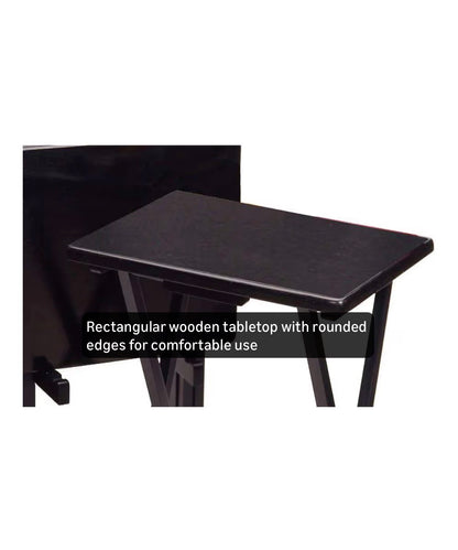 Winsome Alex Set of 4 Foldable Snack Tables with Storage Rack, Easy to Store Portable Fold Up Table Set for Kitchen, Living Room Tv Dining, Crafts, Puzzle, Work from Home 15"X19"X26" (Black)