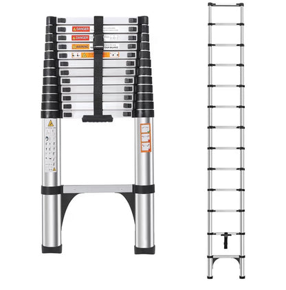 16.5 ft Telescoping Ladder, Lightweight Extension Ladder with 2 Triangle Stabilizers & 2 Hooks, Dual Locking Mechanism Design Collapsible Telescopic Ladder for Home, Outdoor, RVs (New in Box)