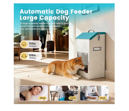 Automatic Dog Feeder Large Breed Outdoor & Indoor Galanized Dog Food Dispenser 15lbs Wall Mountable Gravity Pet FoodStation Auto Feeder Self Feeding with Clear Door for Puppy, Dog, Cat (New in Box)