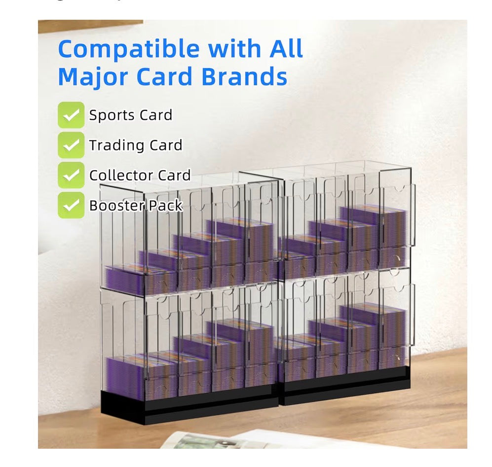 8 Slot Clear Acrylic Booster Pack Dispenser, Card Organizer with Black Base, Fits 280+ Booster Packs, 4mm Thick Display Holders for Sports, Trading Collector Cards