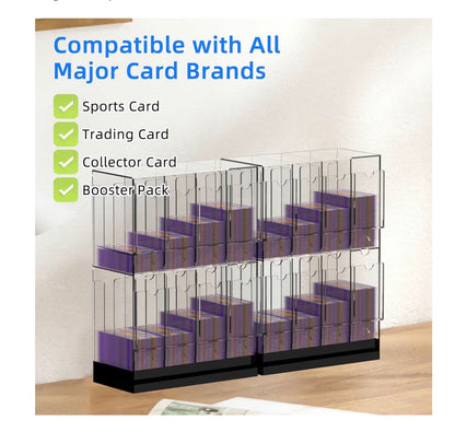 8 Slot Clear Acrylic Booster Pack Dispenser, Card Organizer with Black Base, Fits 280+ Booster Packs, 4mm Thick Display Holders for Sports, Trading Collector Cards
