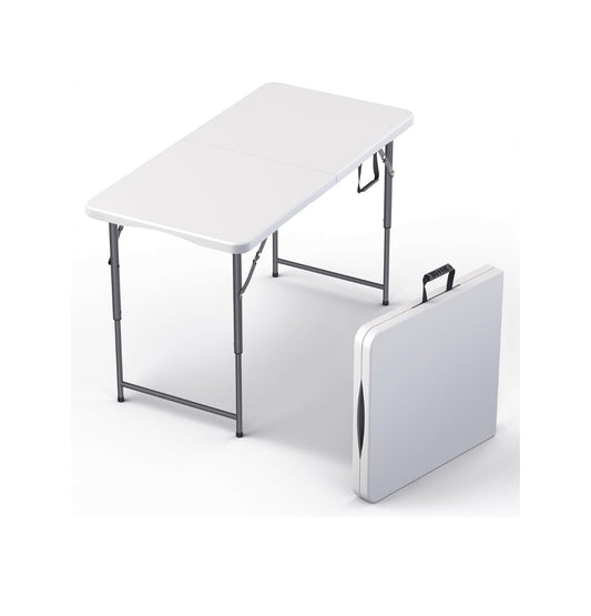 4ft. Foldable Table Adjustable Height with Built in Handle, Steel Legs, Perfect for Party, Dining, Wedding Events, Picnic Indoor/Outdoor (White) (New in Box)