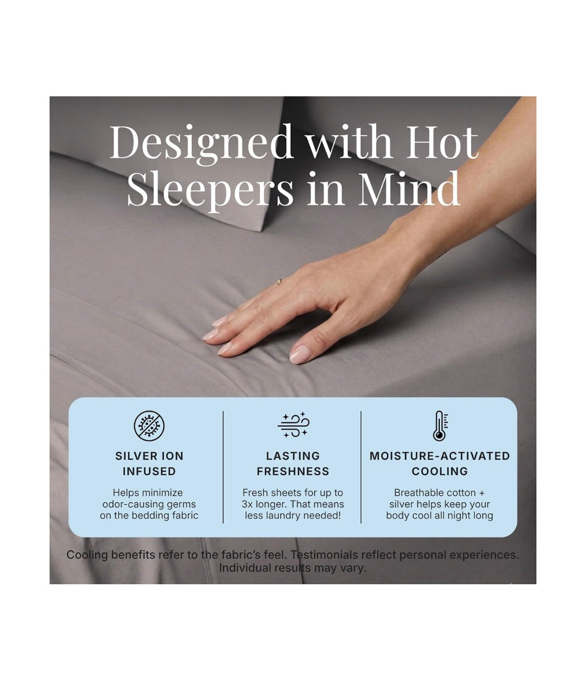 Miracle Made Breathable Cotton Bed Sheets, 4 Piece Set Silver Treated, Soft and Cool to the Touch Lightweight Bedding Designed for Hot Sleepers Queen Size (Stone) (New in Box)