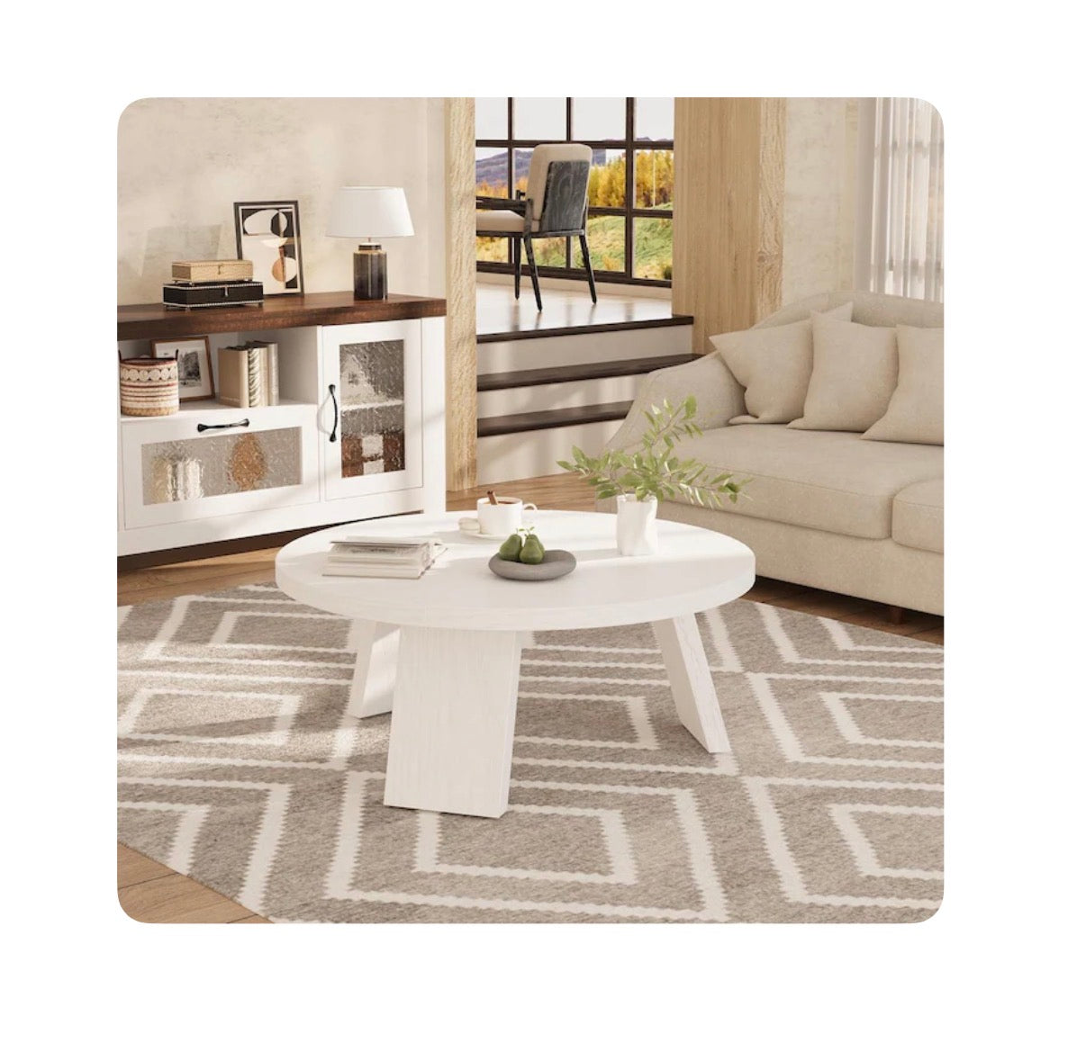 33.5 Inch Round Coffee Table Modern Circle Center Table with Inclined Legs Accent Cocktail Table (White) (New in Box)