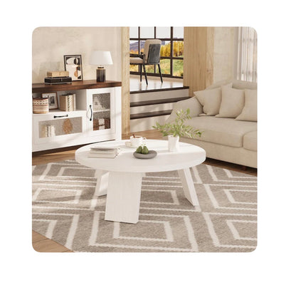 33.5 Inch Round Coffee Table Modern Circle Center Table with Inclined Legs Accent Cocktail Table (White) (New in Box)