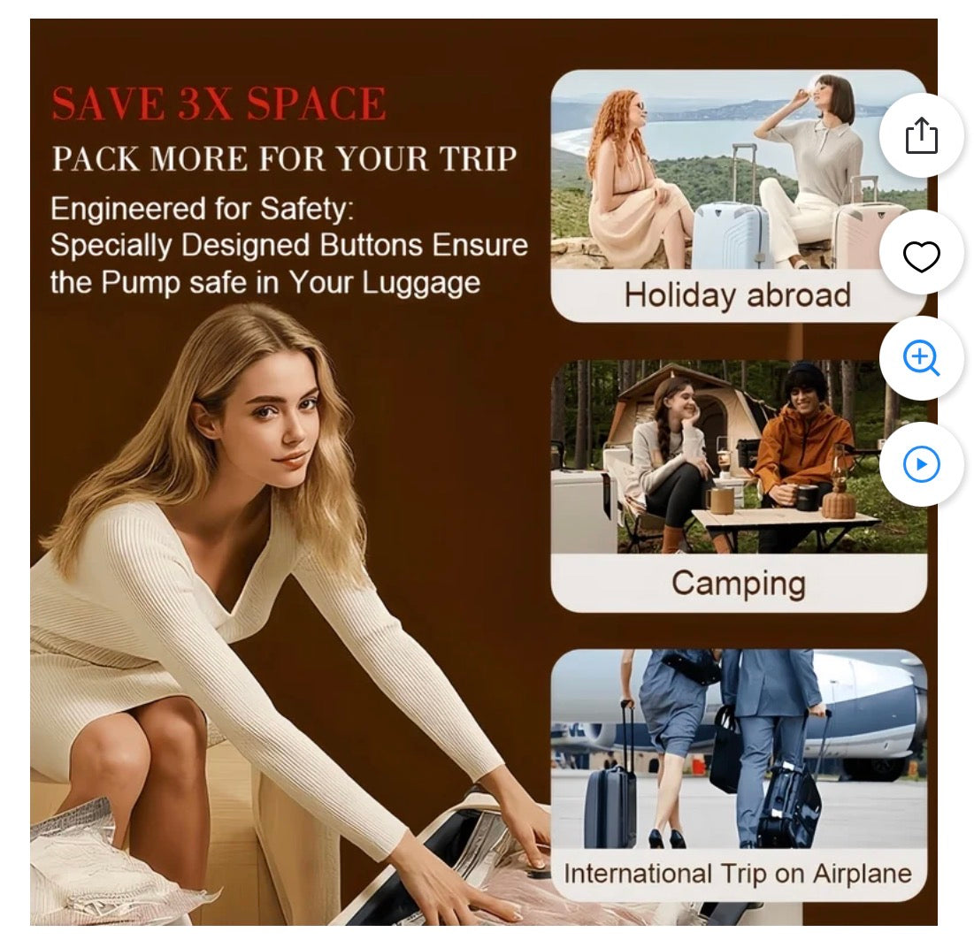 15 Pack Vacuum Storage Bags with Electric Pump, Space Saver Compression Bags for Travel and Moving, Reusable Airtight Sealer