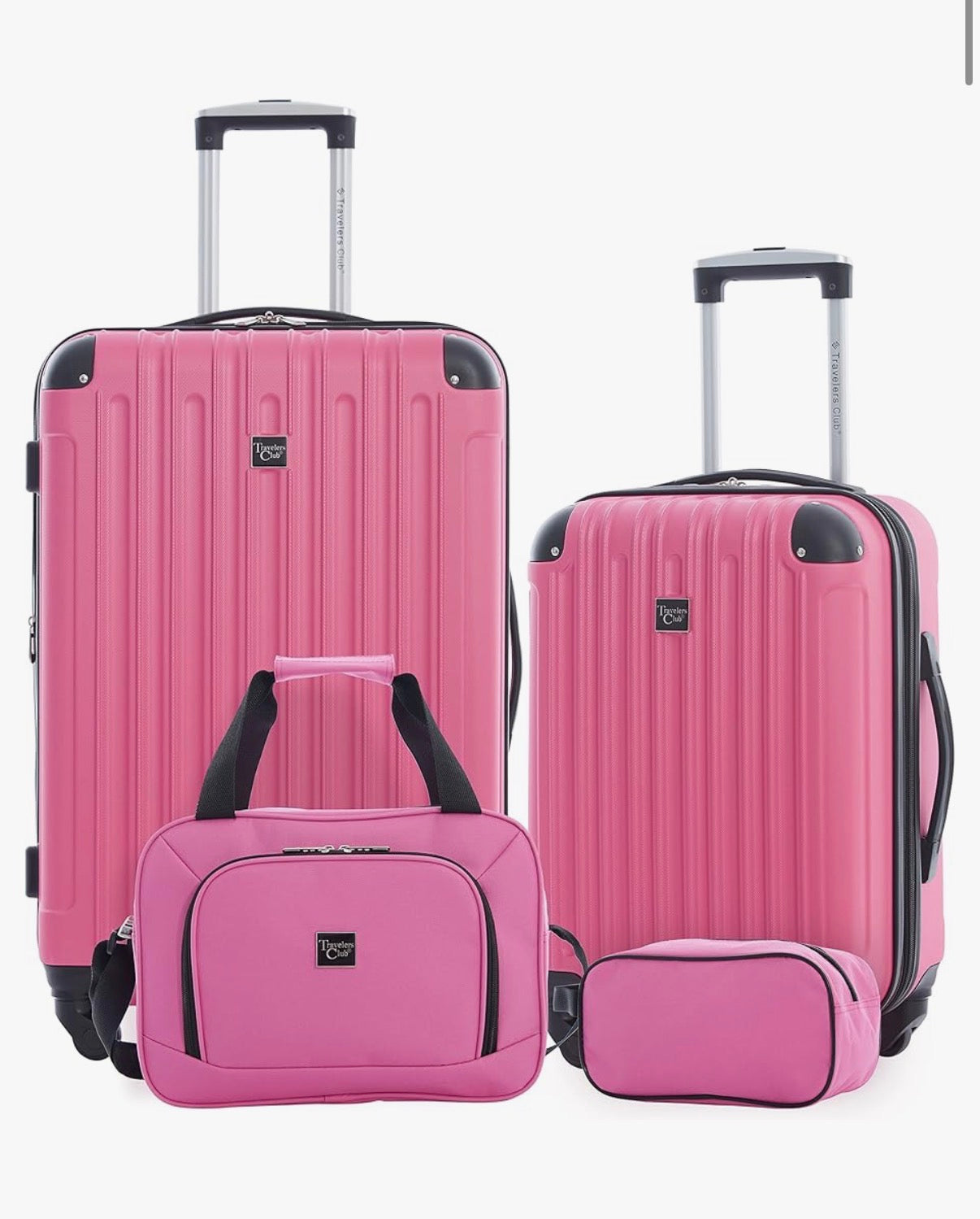 Travelers Club Midtown Hardside 4 Piece Luggage Travel Set (Color: Bubble Gum)