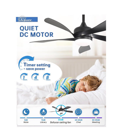 42 Inch Modern Ceiling Fan with Light Indoor/Outdoor Remote Control Compatible, Reversible Quiet DC Motor, Timer, 6 Speeds, 3 CCT Dimmable Light for Living Room Bedroom Patio (Black) (New in Box)