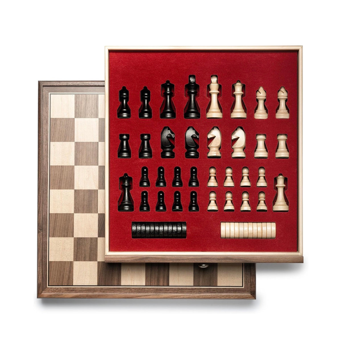 A&A 15 Inch Walnut Wooden Chess Set with Storage Drawer, Triple Weighted Pieces, 3.0 Inch King Height, 2 Etra Queen, Classic 2in 1 Chess and Checkers Board Game (New in Box)