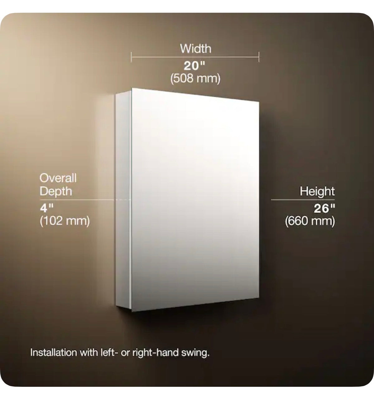 Embark 20 Inch X 26 Inch Surface/Recessed Mount Anodized Aluminum Mirrored Rectangle Medicine Cabinet (New in Box)