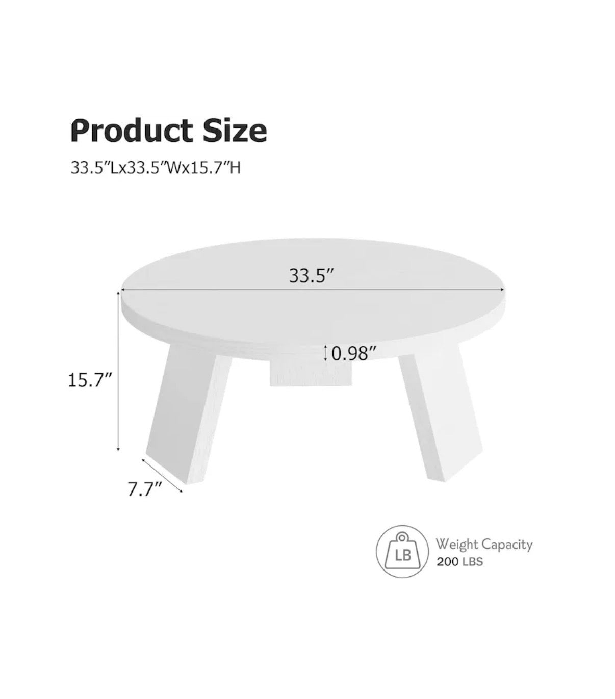 33.5 Inch Round Coffee Table Modern Circle Center Table with Inclined Legs Accent Cocktail Table (White) (New in Box)