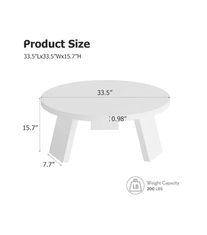 33.5 Inch Round Coffee Table Modern Circle Center Table with Inclined Legs Accent Cocktail Table (White) (New in Box)