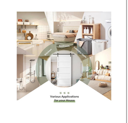42 Inch X 96 Inch White Barn Door with 7ft Sliding Door Hardware Kit Included & Handle, MDF, Solid PVC Surface, Assembly 5 Panel (New in Box)