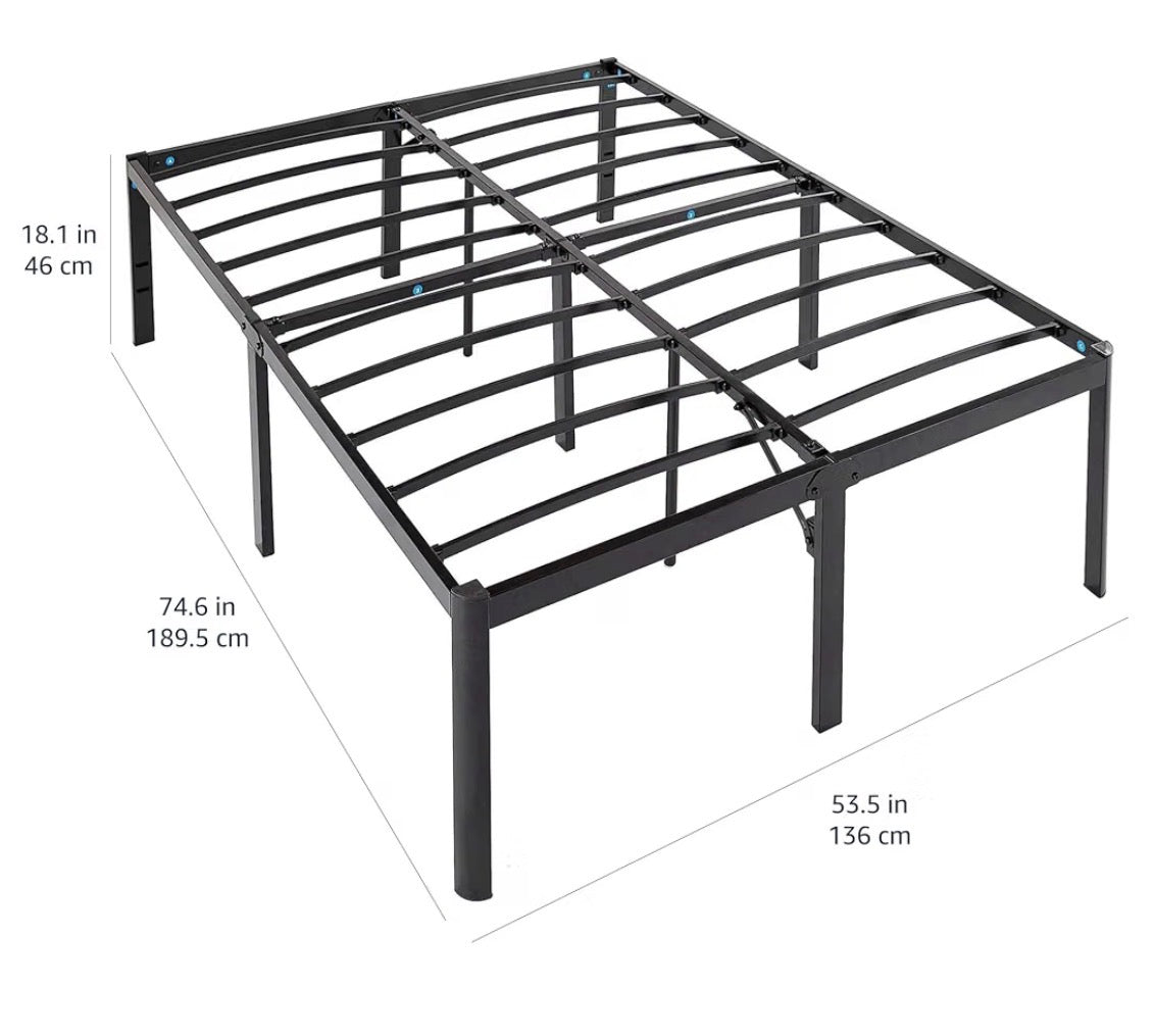 Heavy Duty Non-Slip Sturdy Bed Frame with Steel Slats, No Box Spring Needed, Noise Free, Easy Assembly, 18 Inch Height, Full (Black) (New in Box)