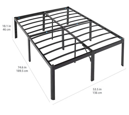 Heavy Duty Non-Slip Sturdy Bed Frame with Steel Slats, No Box Spring Needed, Noise Free, Easy Assembly, 18 Inch Height, Full (Black) (New in Box)