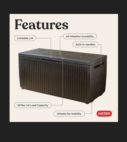 Keter 80 Gallon Springwood Deck Box (Brown) (New in Box)