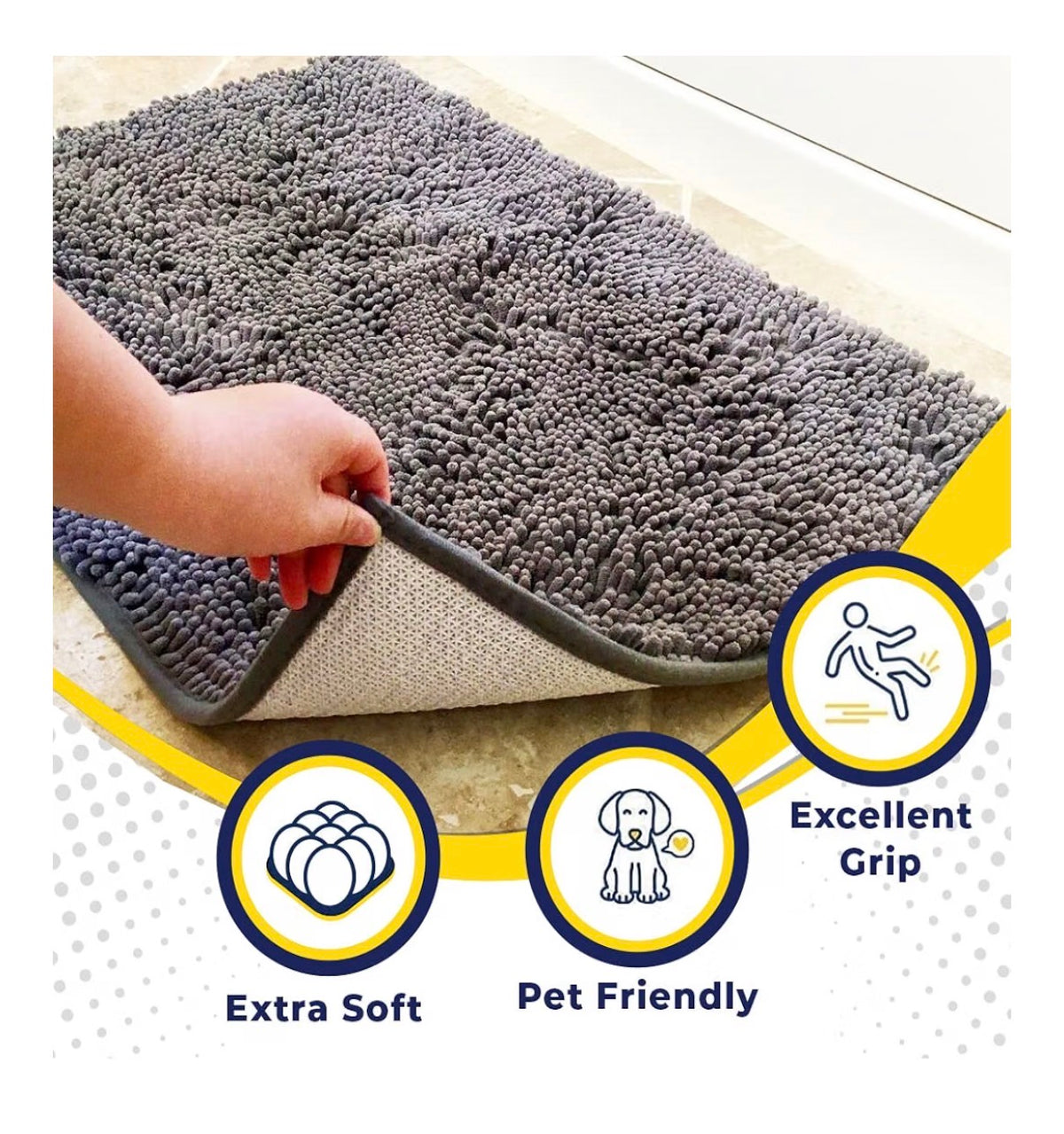 Muddy Mat Super Water Absorbent Door Mat Indoor Microfiber Quick Dry Chenille Entry Rug, Slip Resistant Machine Washable 30 Inch X 19 Inch  (Gray)