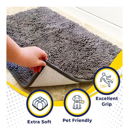 Muddy Mat Super Water Absorbent Door Mat Indoor Microfiber Quick Dry Chenille Entry Rug, Slip Resistant Machine Washable 30 Inch X 19 Inch  (Gray)