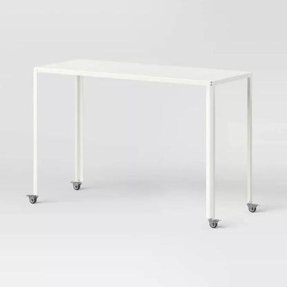 45" Rolling Metal Computer Desk Chalk White