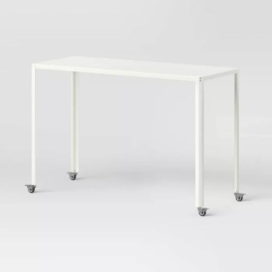 45" Rolling Metal Computer Desk Chalk White