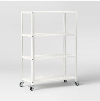 Room Essentials 44 inch 4 Shelf Rolling Metal Bookcase Chalk White