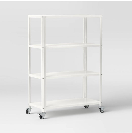 Room Essentials 44 inch 4 Shelf Rolling Metal Bookcase Chalk White