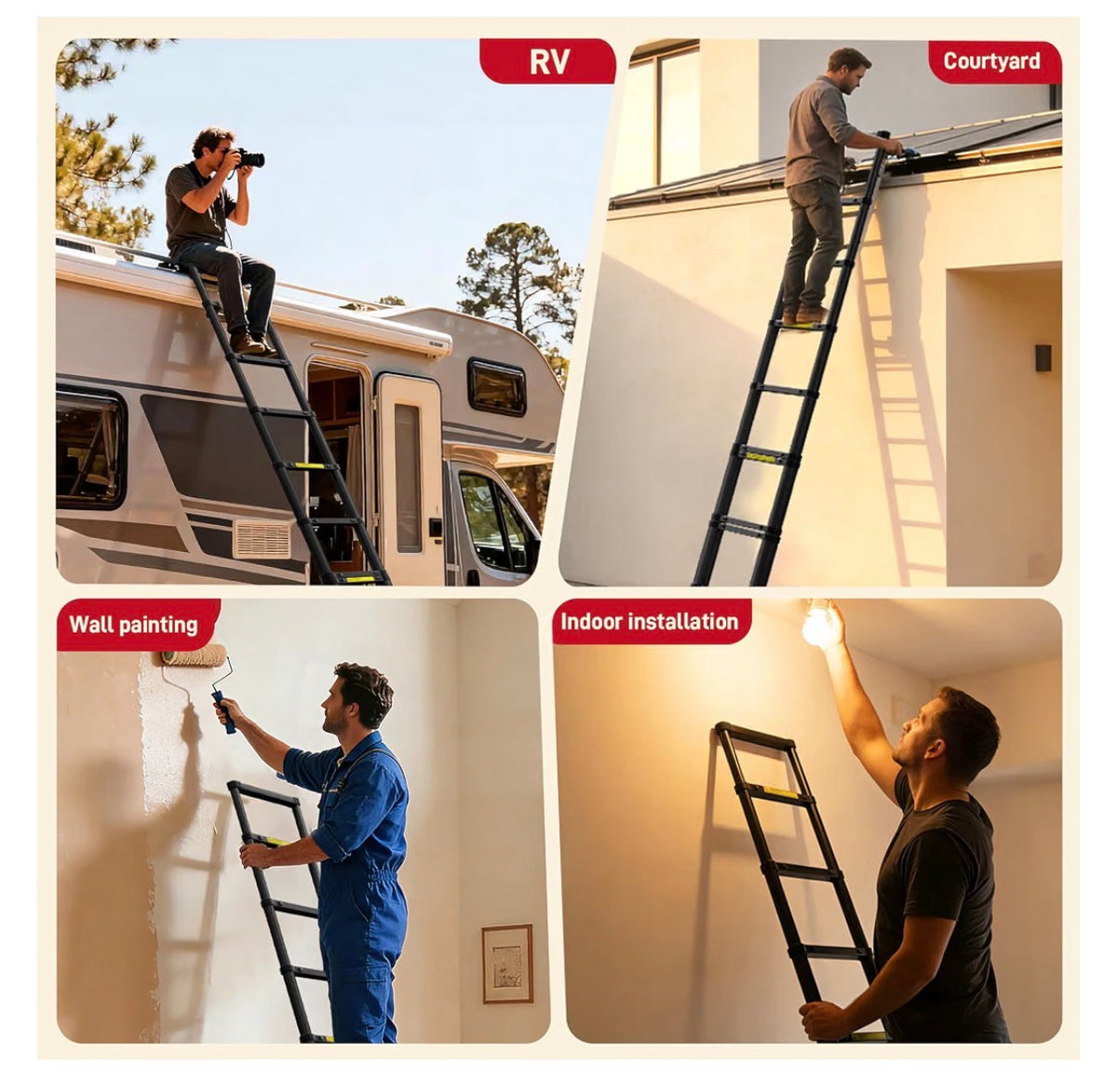 Telescoping Ladder 16.5 Ft. 330lbs Capacity, Black EN131 Certified, Aluminum, Straight Extension Ladder, Multi-purpose Collapsible for RV, Home, Roof (New in Box)
