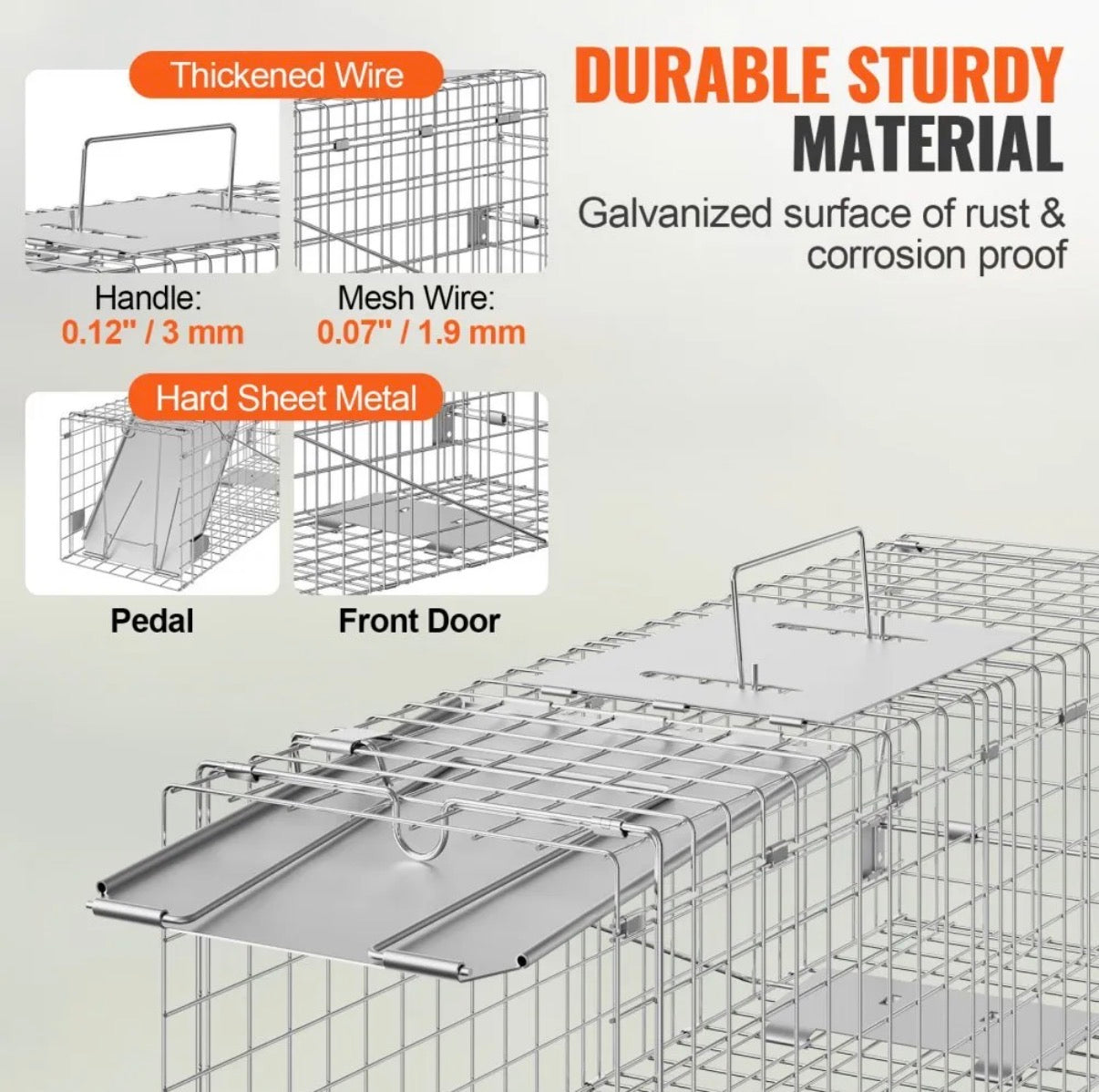 VEVOR Live Animal Cage Trap, 24" x 8" x 8" Humane Cat Trap Galvanized Iron, Folding Animal Trap with Handle for Rabbits, Stray Cats, Squirrels, Raccoons, Groundhogs and Opossums- new in box